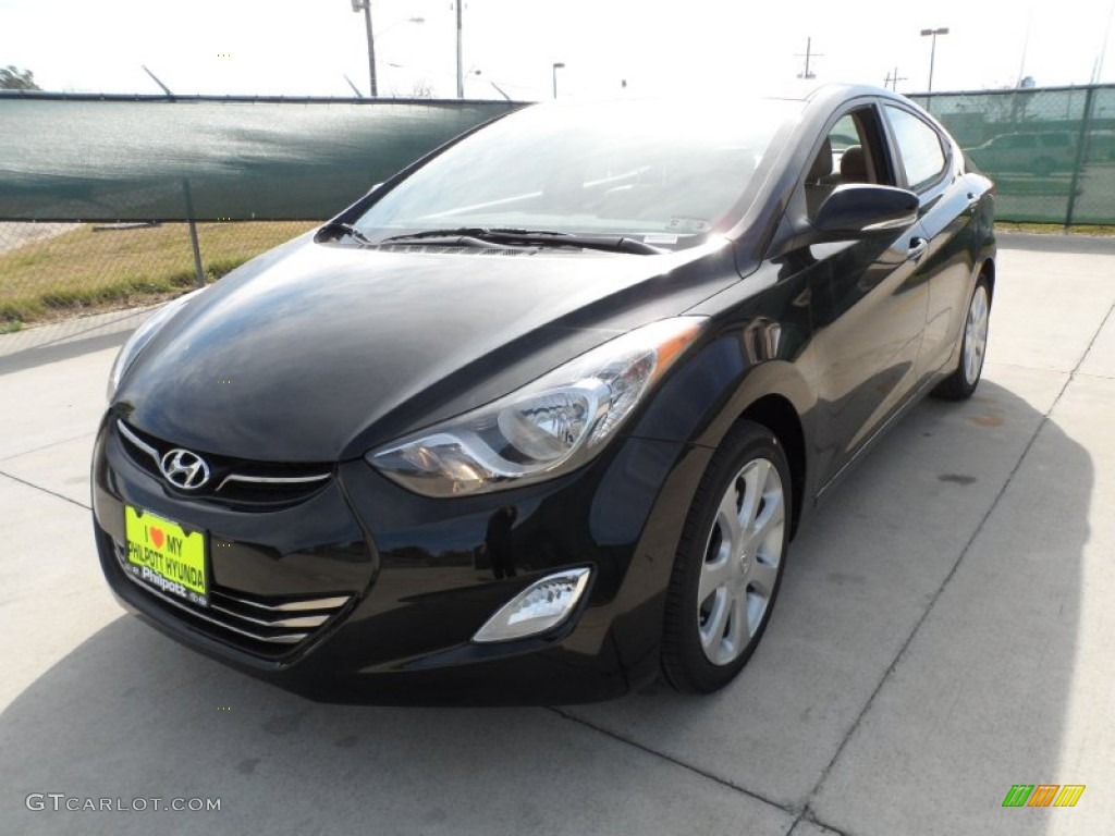 2012 Elantra Limited - Black Noir Pearl / Beige photo #7