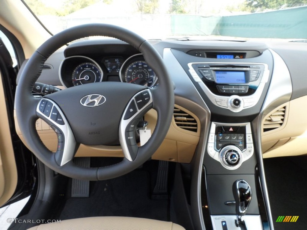 2012 Elantra Limited - Black Noir Pearl / Beige photo #27