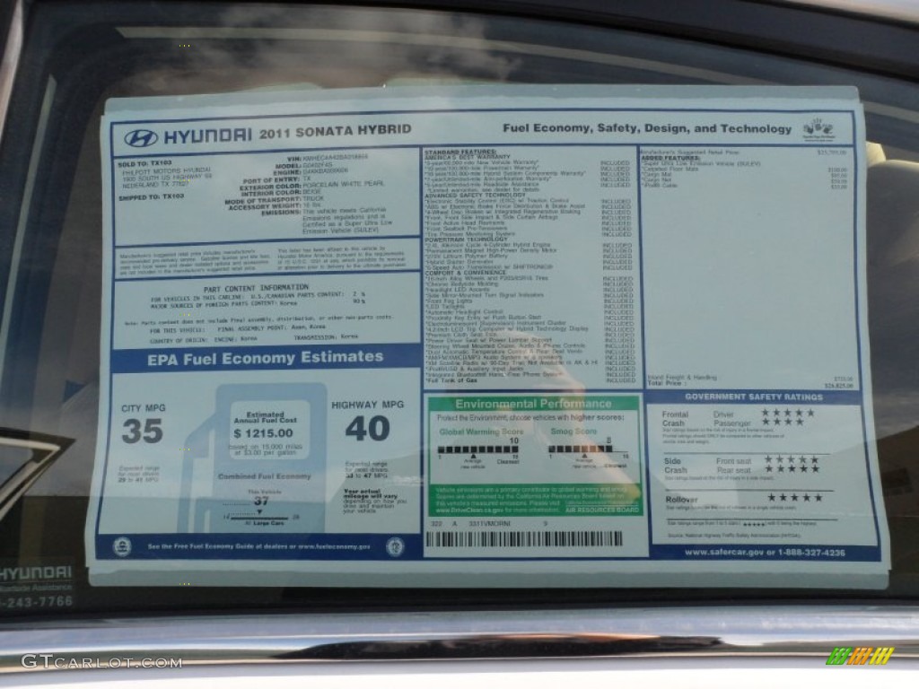 2011 Hyundai Sonata Hybrid Window Sticker Photos