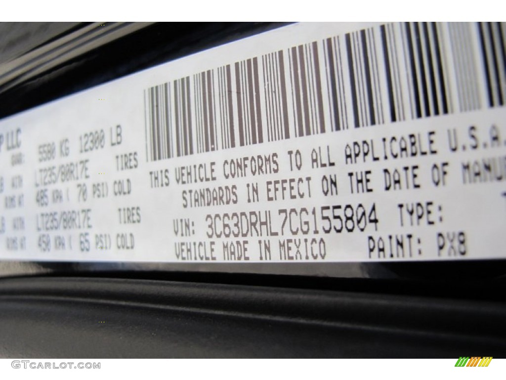 2012 Ram 3500 HD Color Code PX8 for Black Photo #58823913