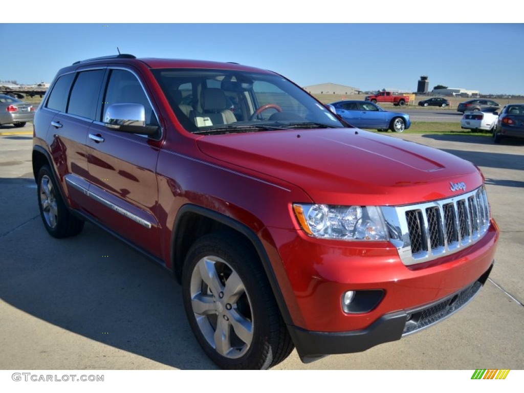 2011 Grand Cherokee Overland - Inferno Red Crystal Pearl / Dark Frost Beige/Light Frost Beige photo #7