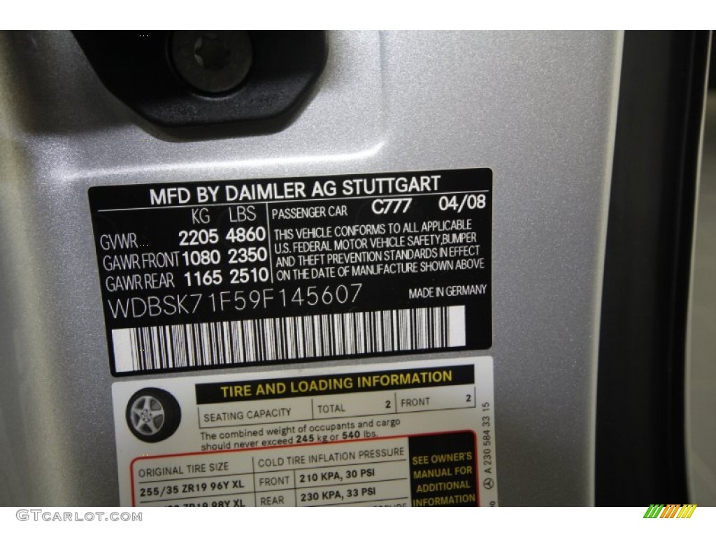 2009 SL Color Code 777 for Silver Arrow Silver Metallic Photo #58839677