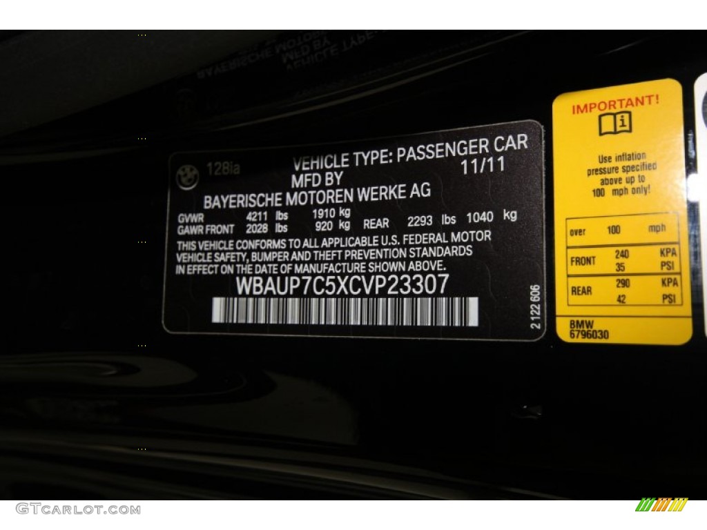 2012 1 Series 128i Coupe - Jet Black / Black photo #8