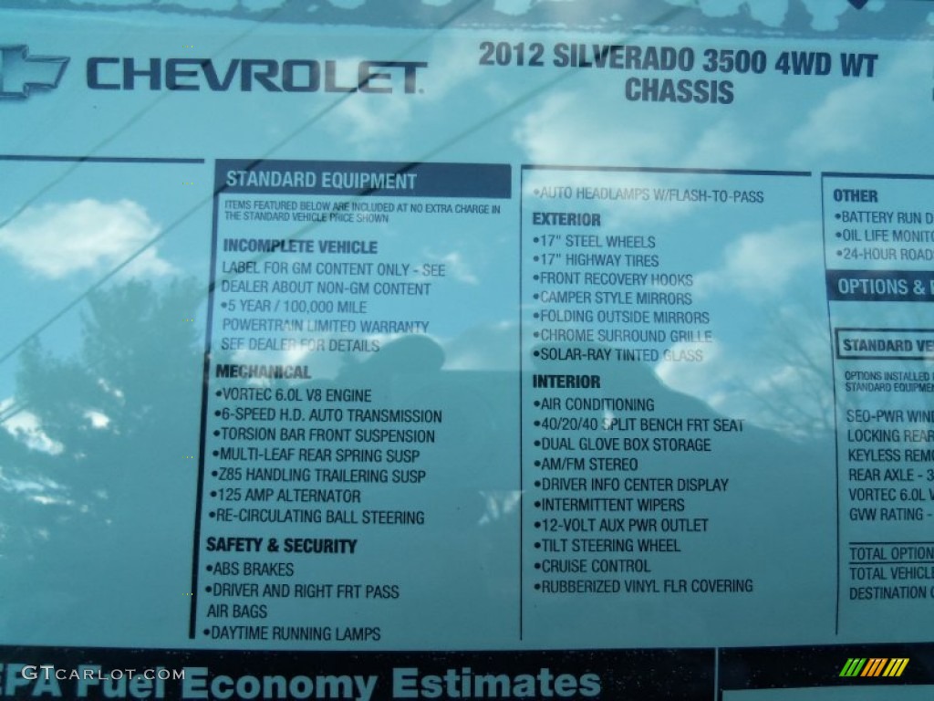 2012 Chevrolet Silverado 3500HD WT Regular Cab 4x4 Chassis Window Sticker Photo #58846222