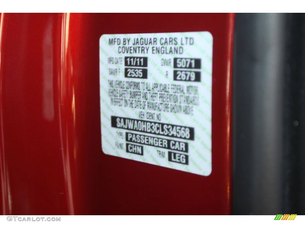 2012 XF Color Code CHN for Claret Red Metallic Photo #58851233