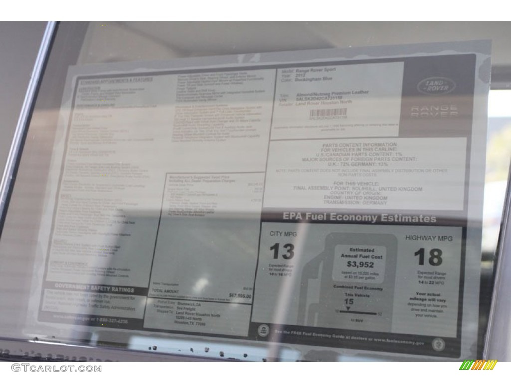 2012 Land Rover Range Rover Sport HSE LUX Window Sticker Photo #58851396