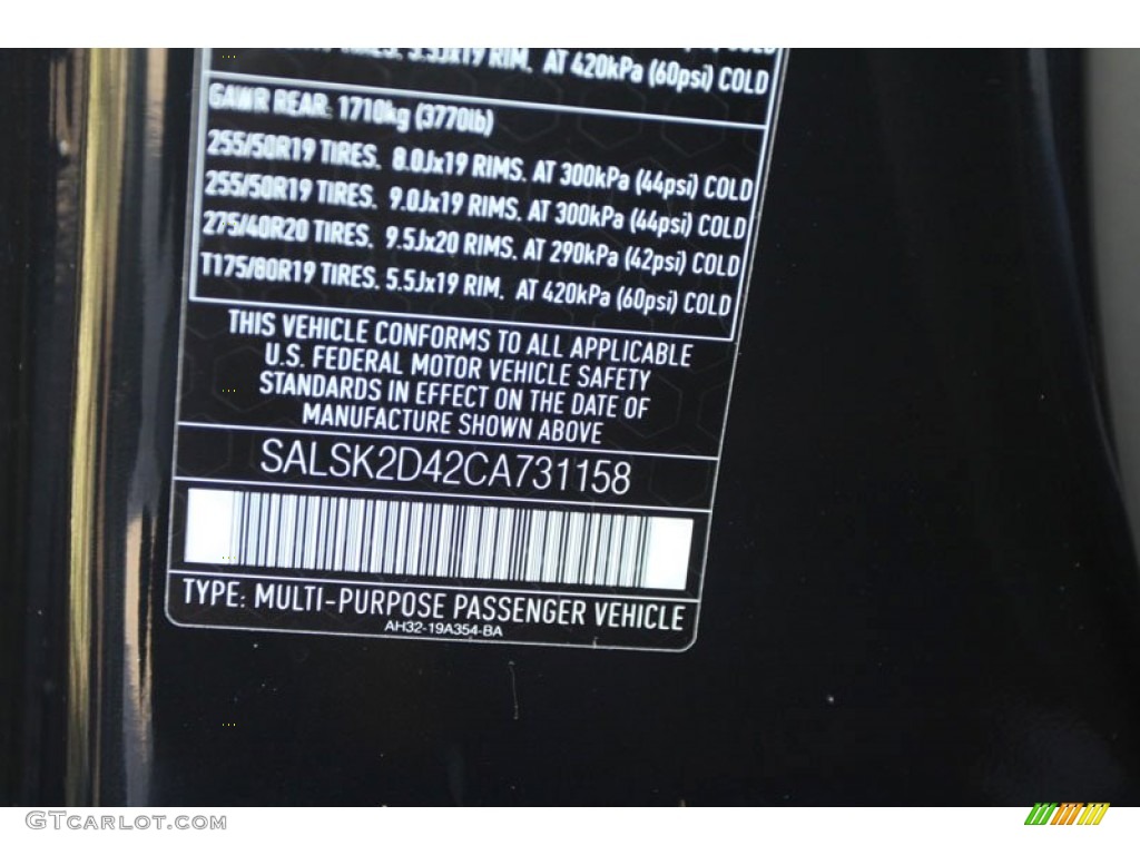 2012 Land Rover Range Rover Sport HSE LUX Info Tag Photo #58851399