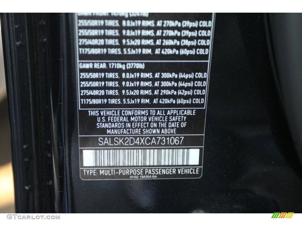 2012 Land Rover Range Rover Sport HSE LUX Info Tag Photo #58851484