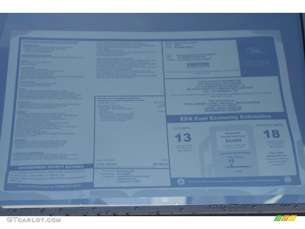 2012 Land Rover Range Rover Sport HSE LUX Window Sticker Photo #58851559