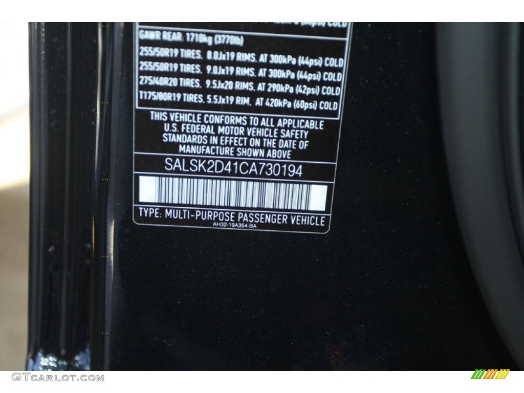 2012 Land Rover Range Rover Sport HSE LUX Info Tag Photo #58851562