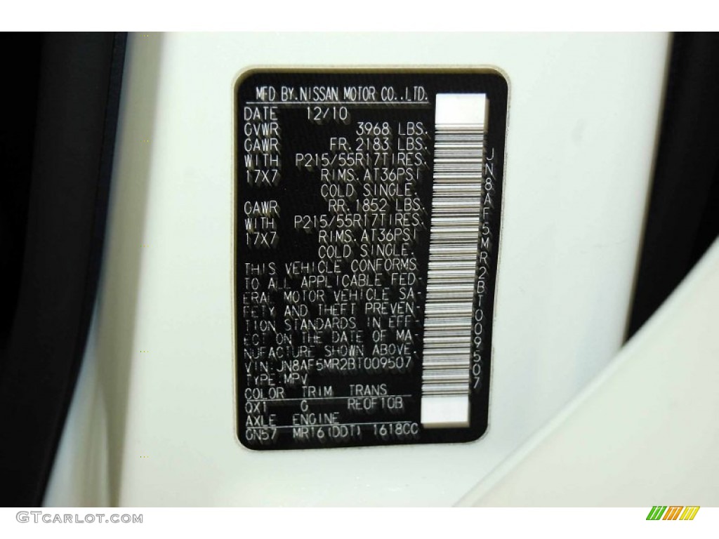 2011 Juke Color Code QX1 for White Pearl Photo #58855830
