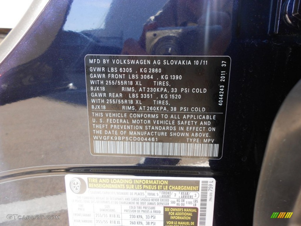 2012 Volkswagen Touareg TDI Sport 4XMotion Info Tag Photo #58876038