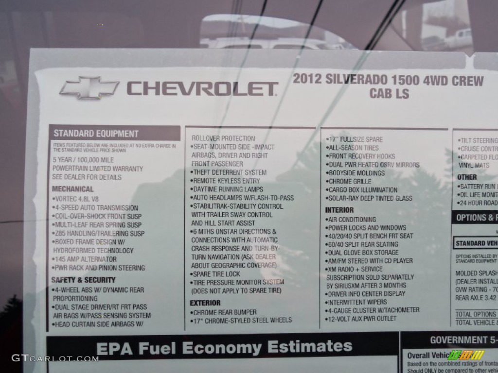 2012 Chevrolet Silverado 1500 LS Crew Cab 4x4 Window Sticker Photo #58876671