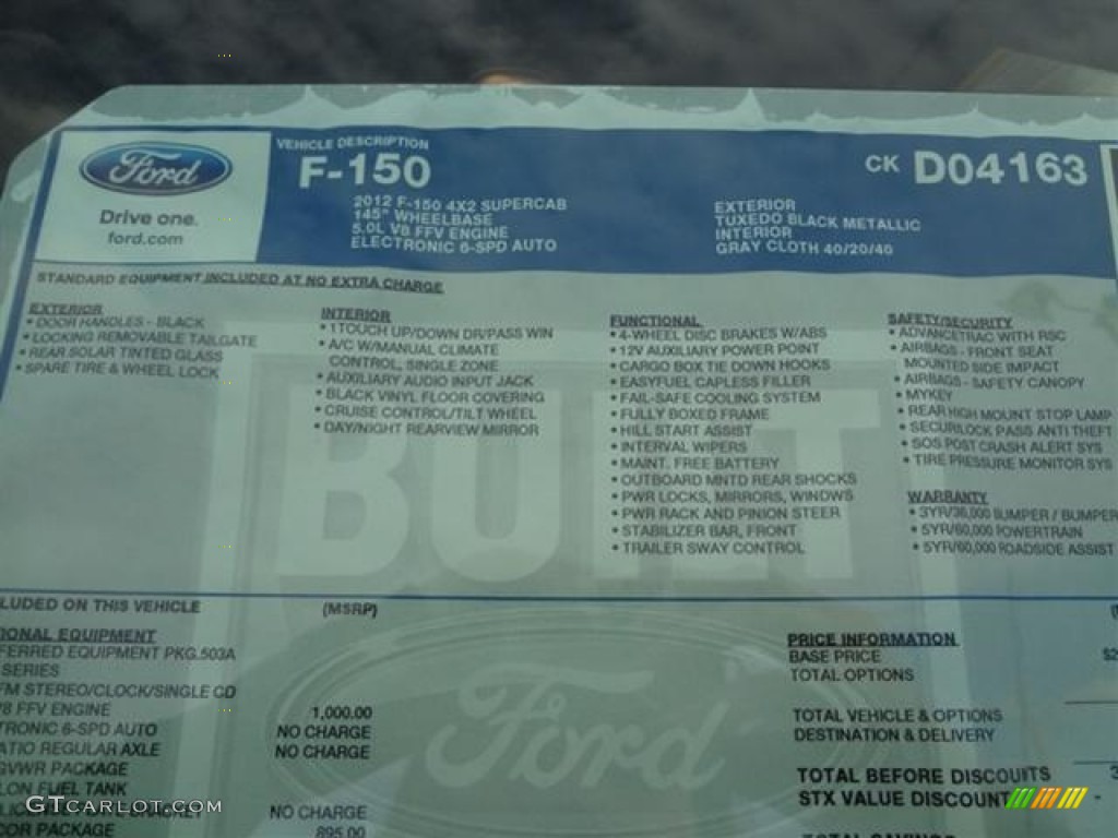 2012 Ford F150 STX SuperCab Window Sticker Photo #58878516