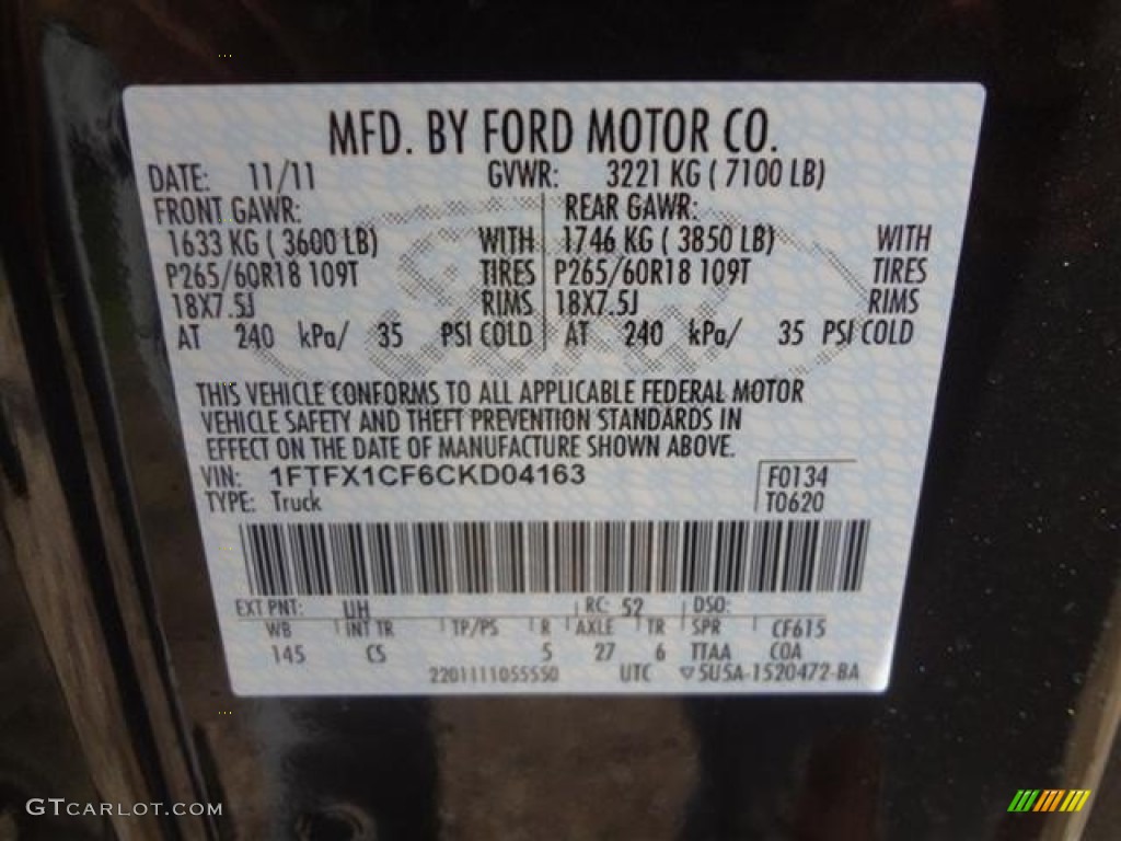 2012 F150 Color Code UH for Tuxedo Black Metallic Photo #58878528