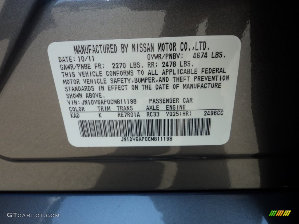 2012 Infiniti G 25 Journey Sedan Color Code Photos