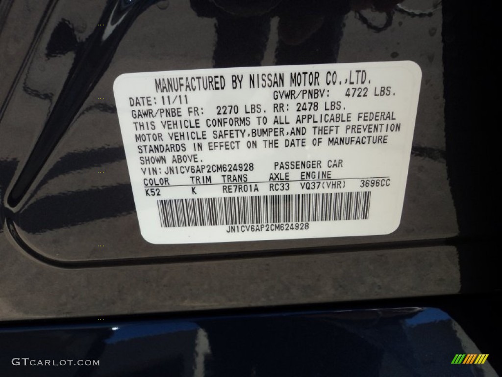 2012 Infiniti G 37 S Sport Sedan Color Code Photos
