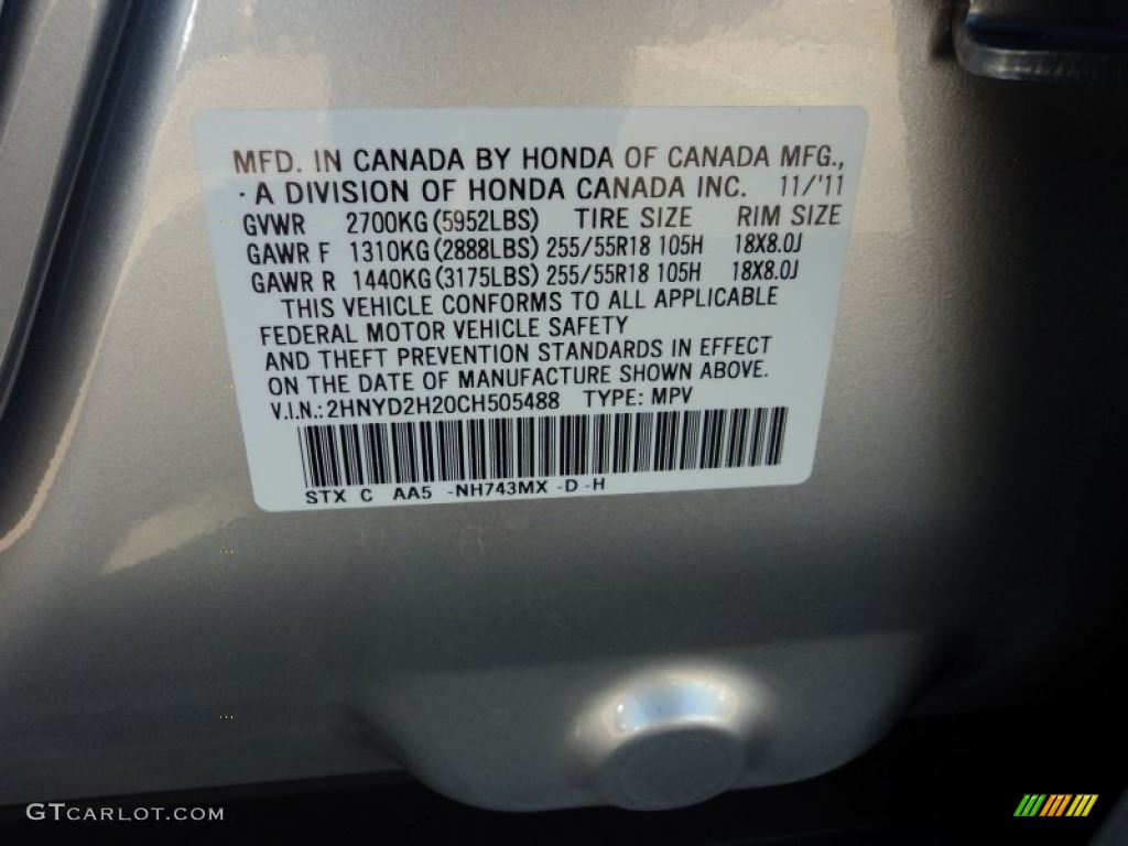 2012 MDX Color Code NH743MX for Palladium Metallic Photo #58883421
