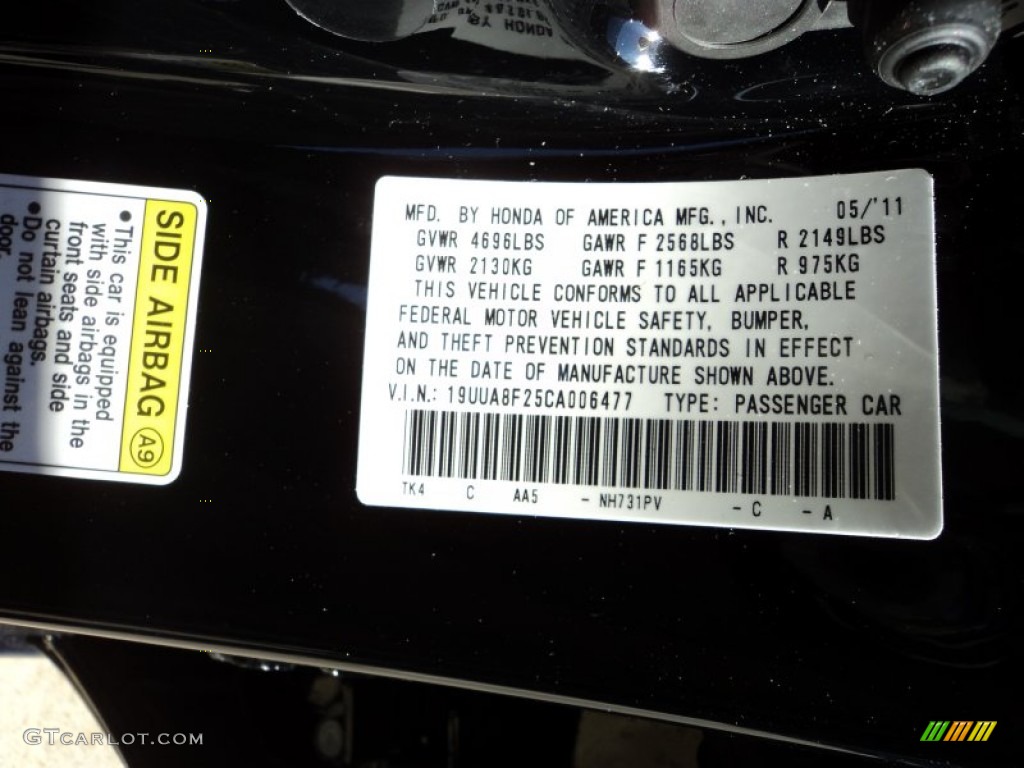 2012 TL Color Code NH731 for Crystal Black Pearl Photo #58883607