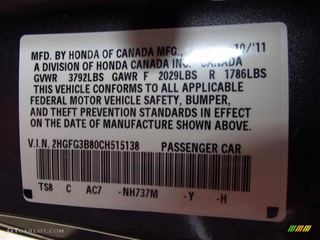 2012 Civic Color Code NH737M for Polished Metal Metallic Photo #58884114