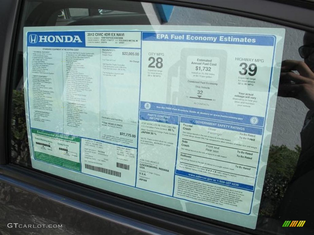 2012 Honda Civic EX Sedan Window Sticker Photo #58884198