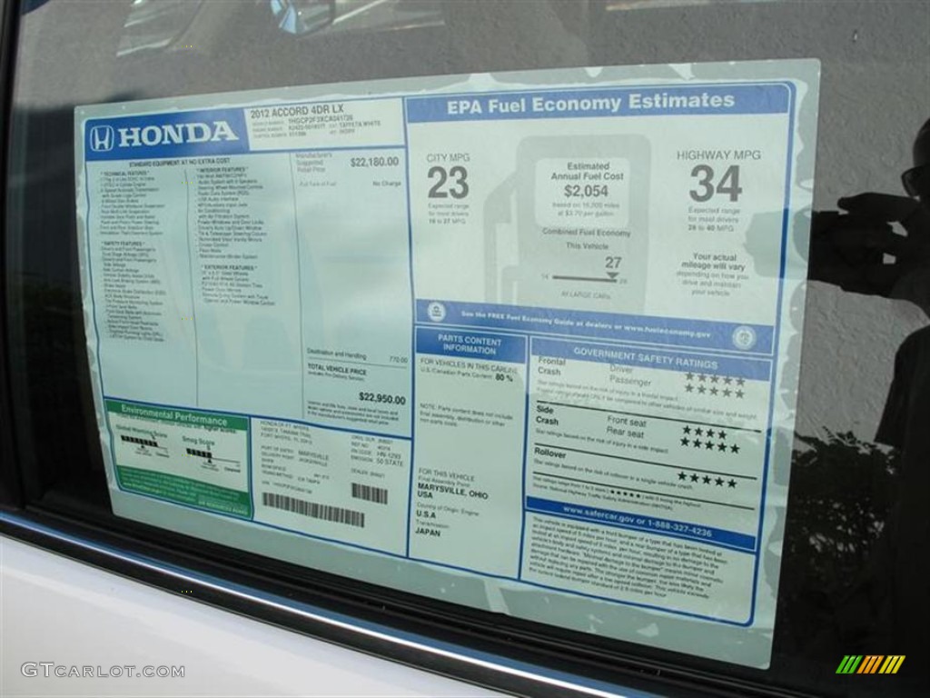 2012 Honda Accord LX Sedan Window Sticker Photo #58884735