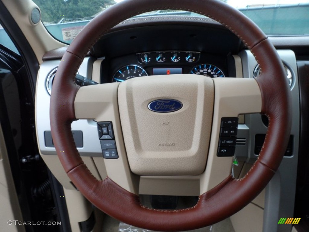 2012 Ford F150 King Ranch SuperCrew 4x4 King Ranch Chaparral Leather Steering Wheel Photo #58899294