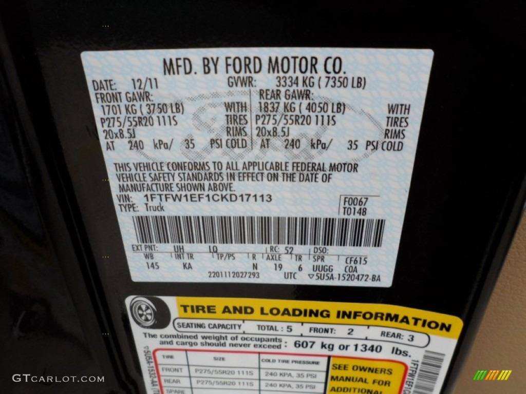2012 F150 Color Code UH for Tuxedo Black Metallic Photo #58899315