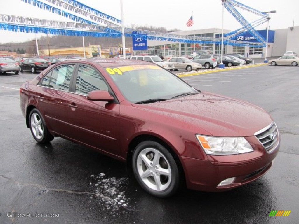 2009 Sonata SE V6 - Dark Cherry Red / Gray photo #1