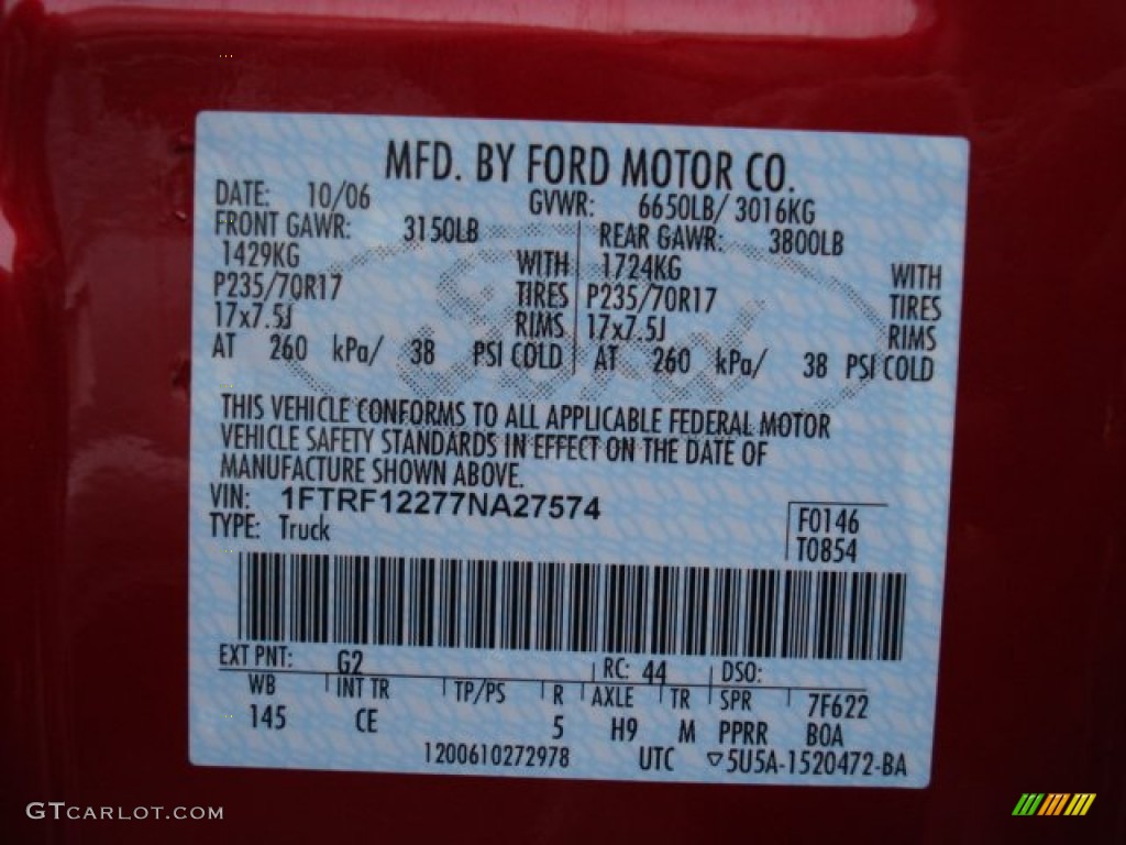 2007 F150 Color Code G2 for Redfire Metallic Photo #58904365