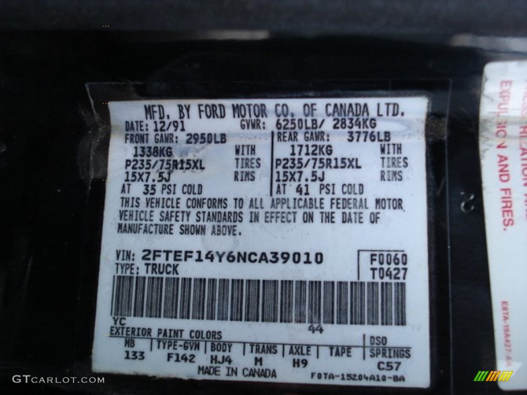1992 F150 Color Code YC for Black Photo #58906027