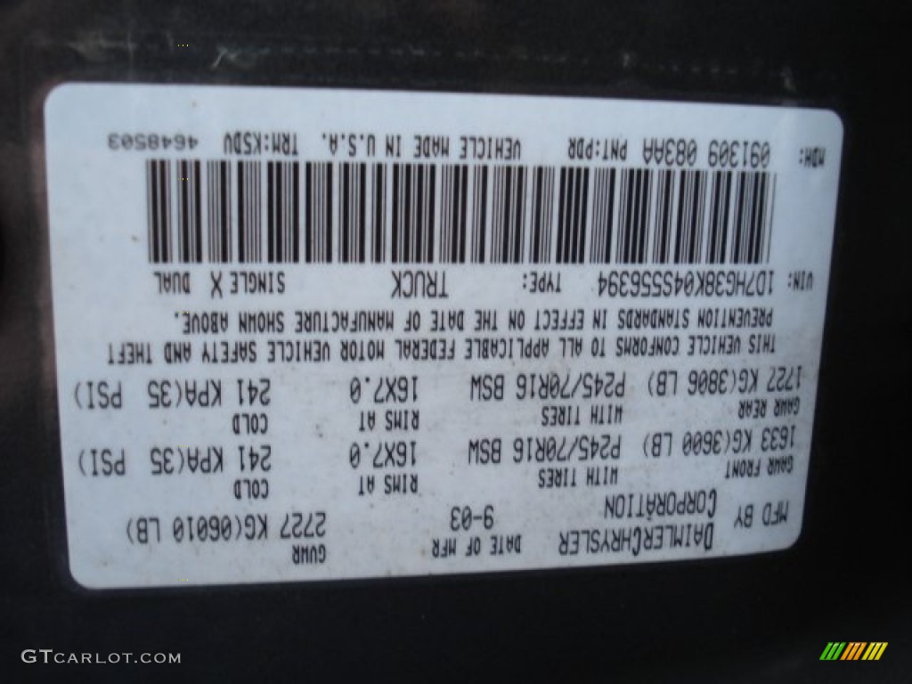 2004 Dakota Color Code PDR for Graphite Metallic Photo #58906825