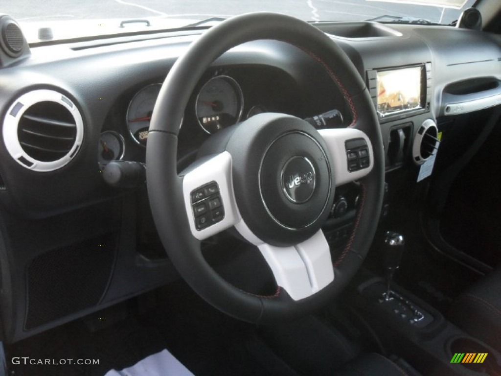2012 Jeep Wrangler Sahara Arctic Edition 4x4 Black with Polar White Accents/Orange Stitching Steering Wheel Photo #58912267