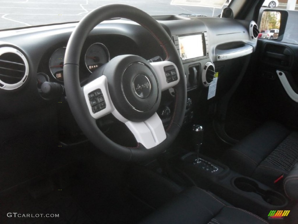 2012 Jeep Wrangler Sahara Arctic Edition 4x4 Black with Polar White Accents/Orange Stitching Dashboard Photo #58912300