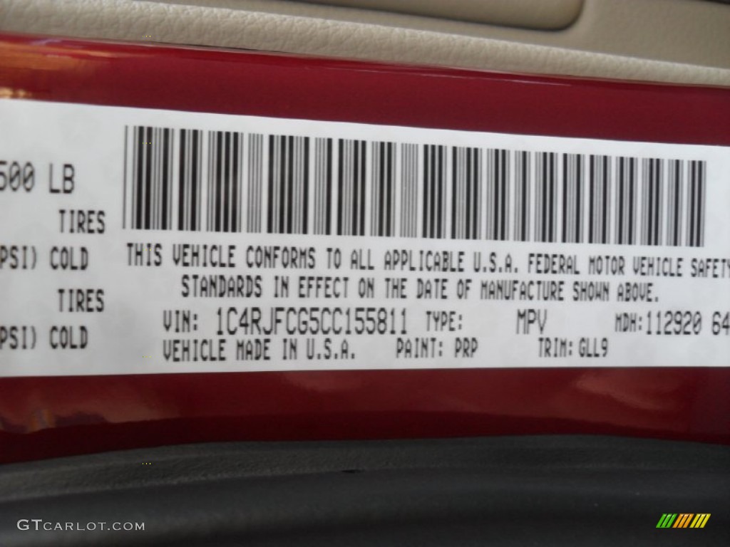 2012 Grand Cherokee Color Code PRP for Deep Cherry Red Crystal Pearl Photo #58912475