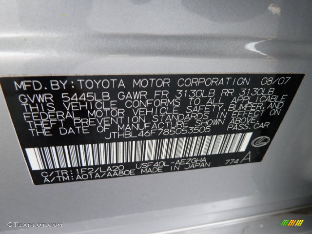 2008 LS Color Code 1F2 for Mercury Silver Metallic Photo #58918562
