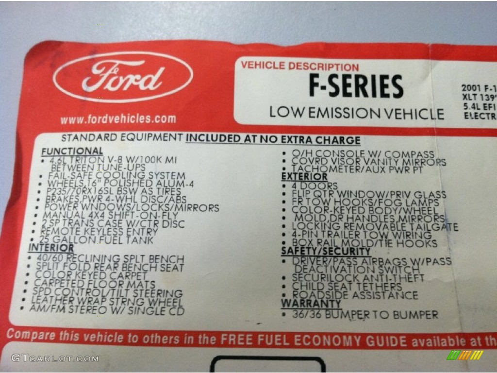 2001 Ford F150 XLT SuperCab 4x4 Window Sticker Photo #58921229