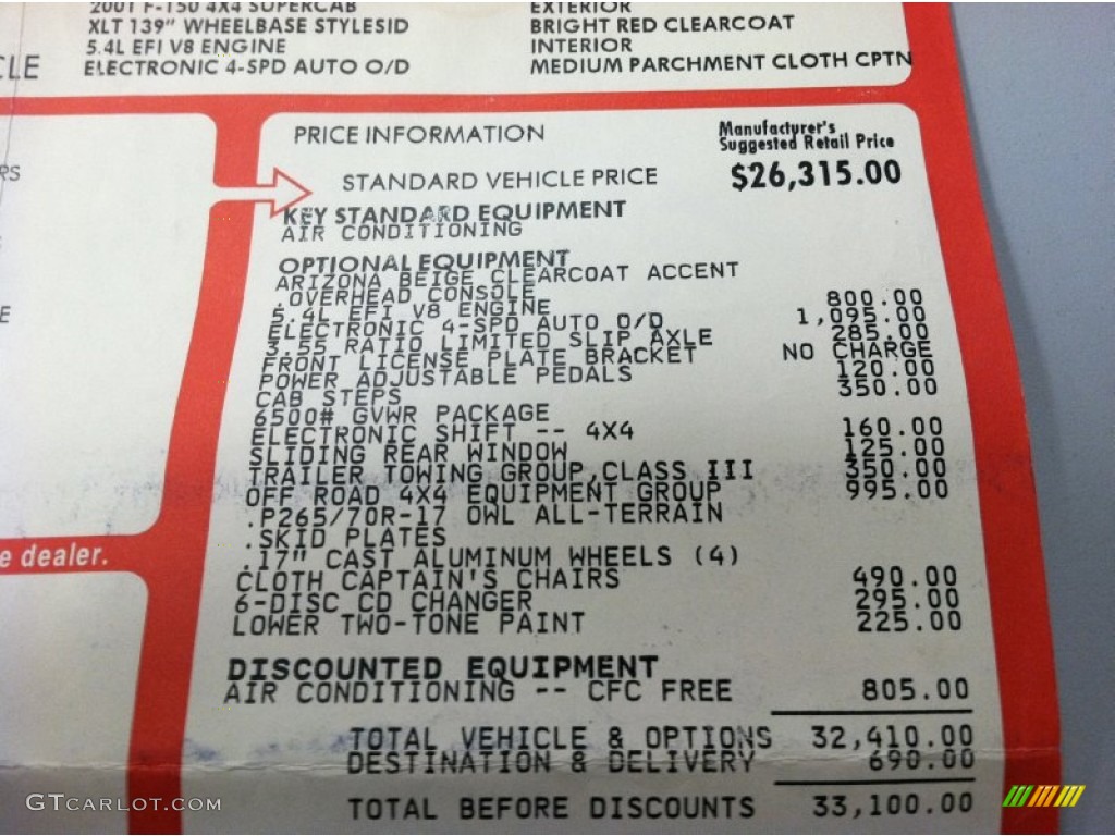 2001 Ford F150 XLT SuperCab 4x4 Window Sticker Photo #58921241