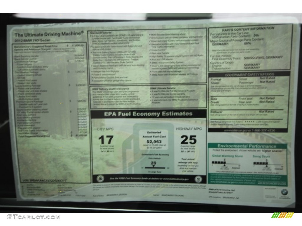 2012 BMW 7 Series 740i Sedan Window Sticker Photo #58944033