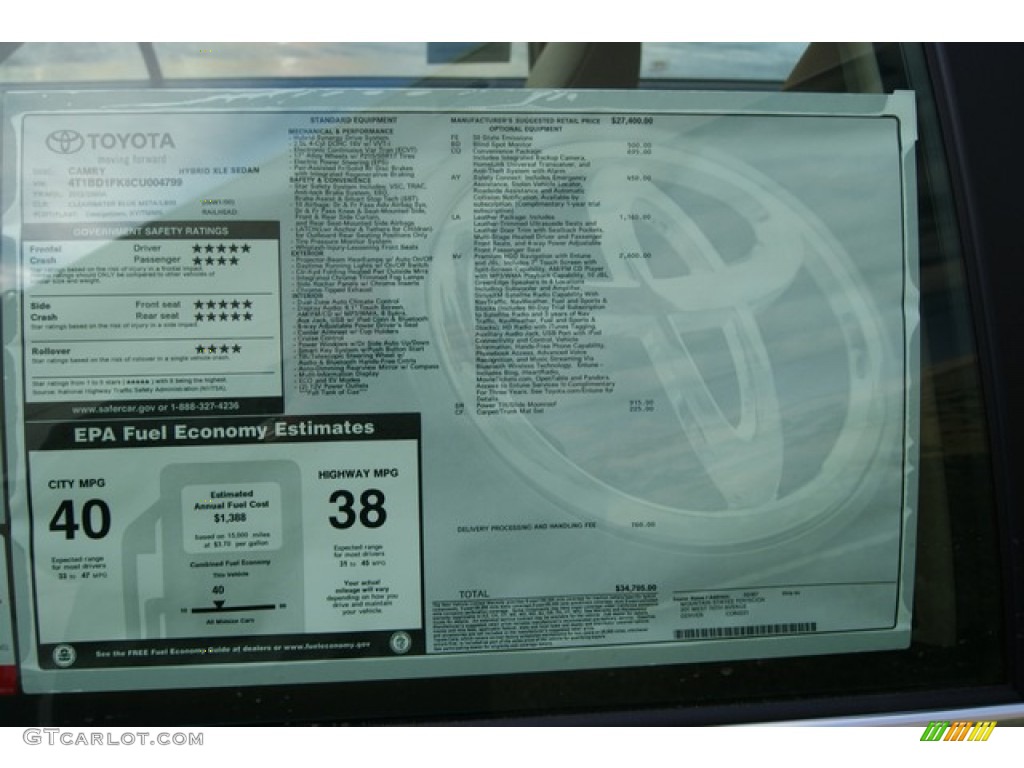 2012 Toyota Camry Hybrid XLE Window Sticker Photo #58948514