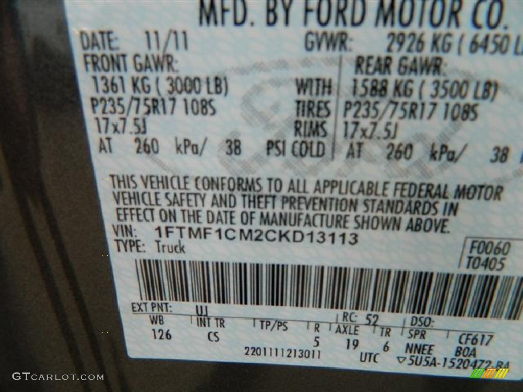 2012 F150 Color Code UJ for Sterling Gray Metallic Photo #58952372