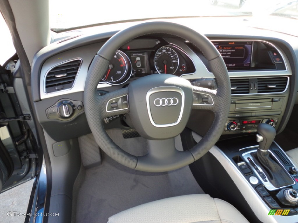 2012 Audi A5 2.0T quattro Cabriolet Light Gray Steering Wheel Photo #58959675