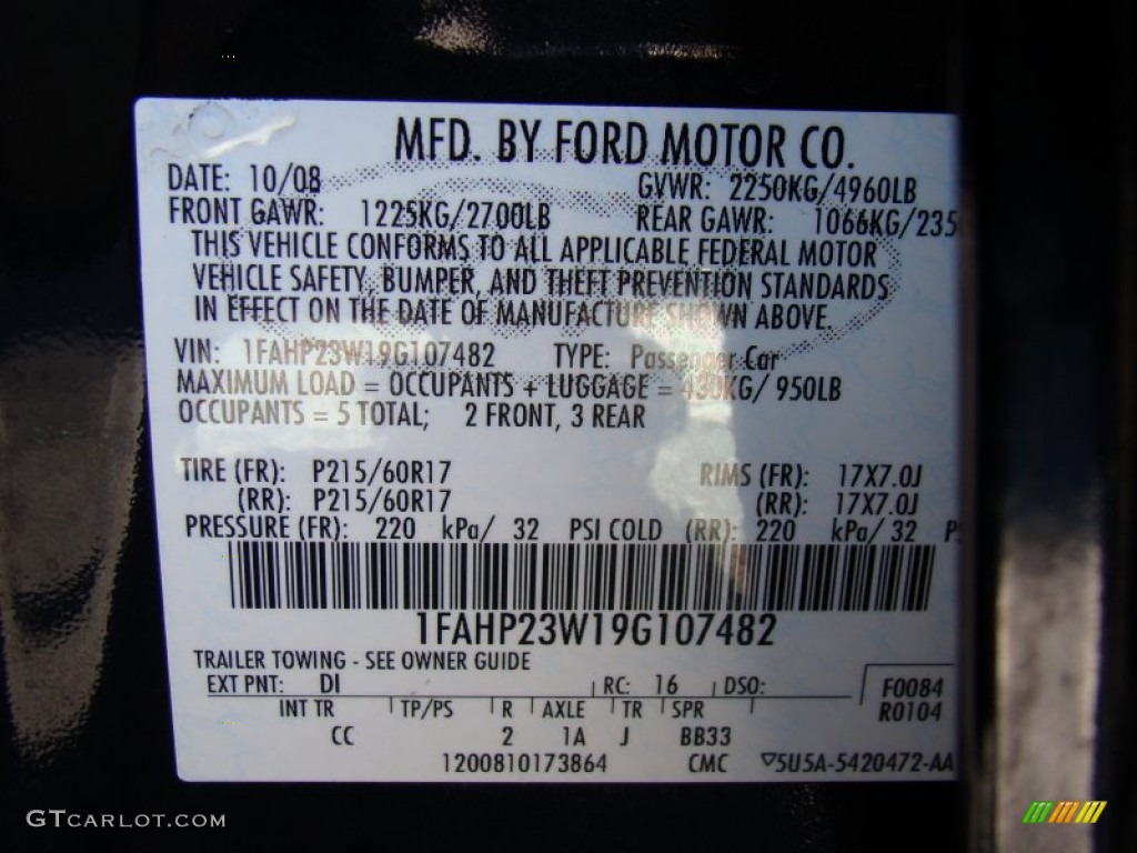 2009 Taurus Color Code DI for Dark Ink Blue Metallic Photo #58980679