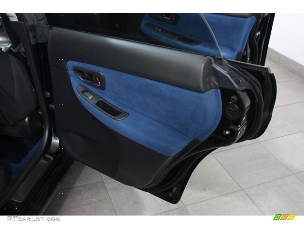 2005 Subaru Impreza WRX STi Black/Blue Ecsaine Door Panel Photo #58982229