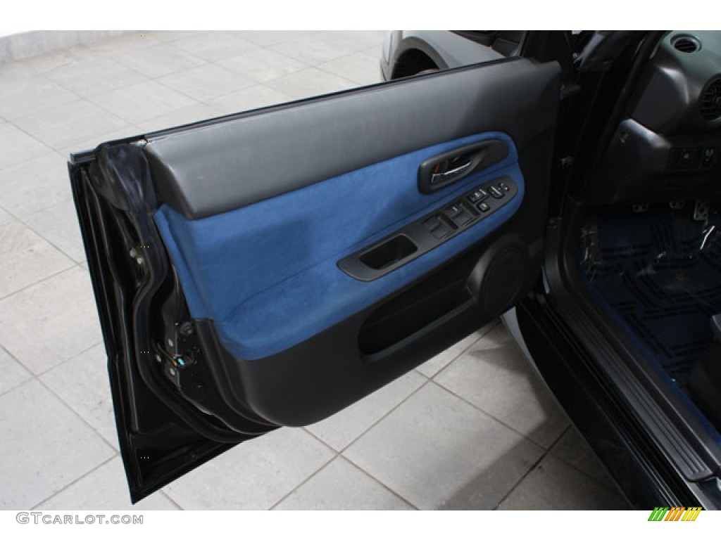 2005 Subaru Impreza WRX STi Black/Blue Ecsaine Door Panel Photo #58982250