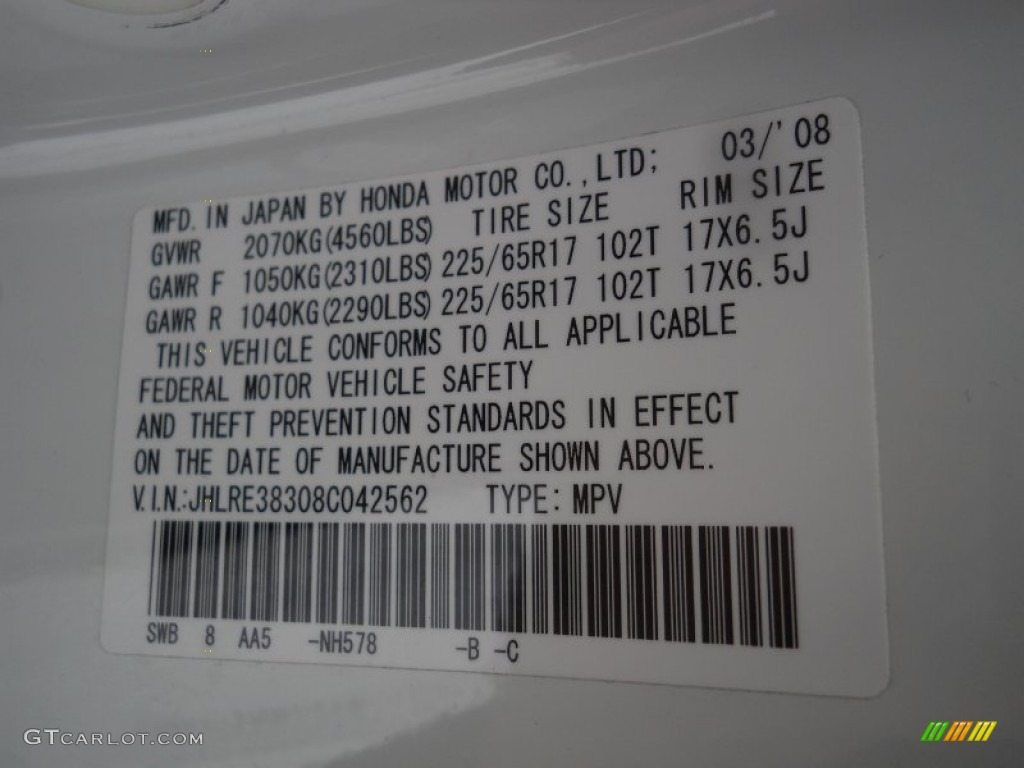 2008 CR-V LX - Taffeta White / Gray photo #23