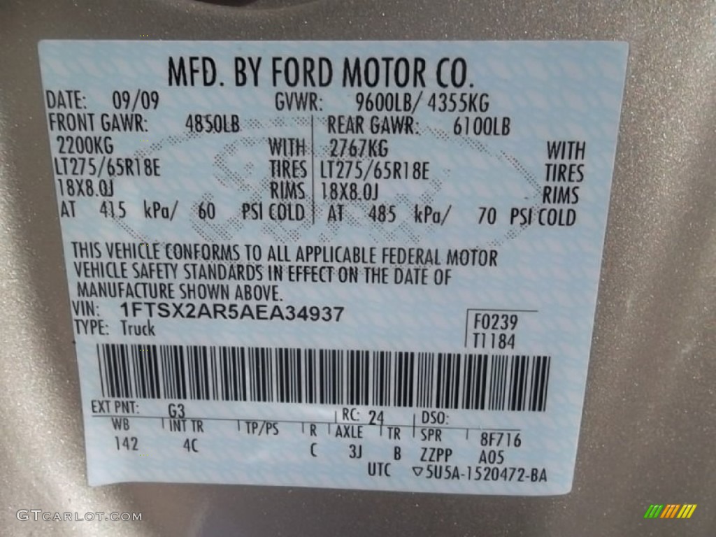2010 F250 Super Duty Color Code G3 for Pueblo Gold Metallic Photo #58995508