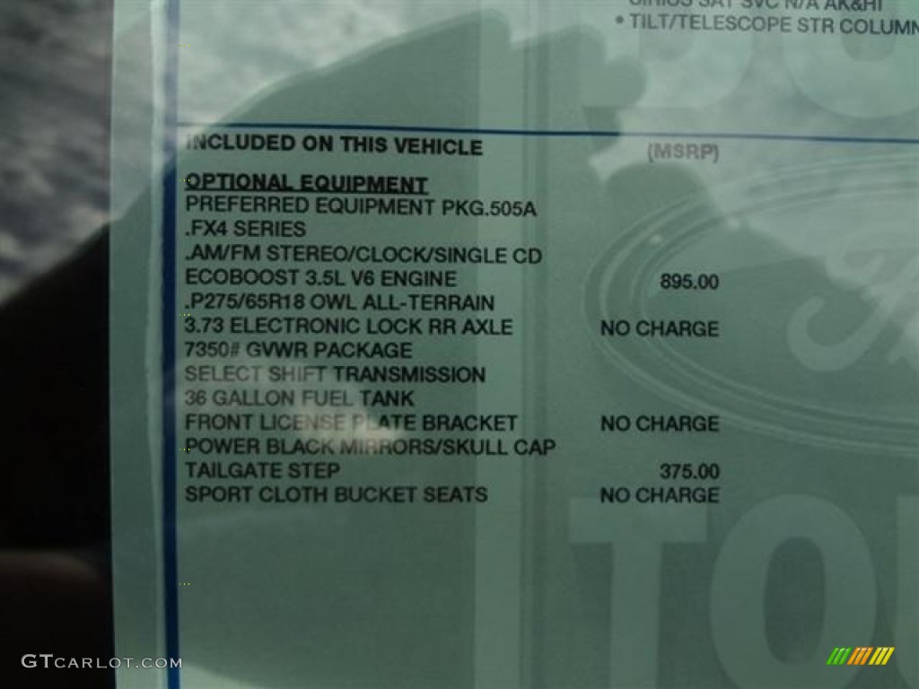 2012 Ford F150 FX4 SuperCrew 4x4 Window Sticker Photo #58998223