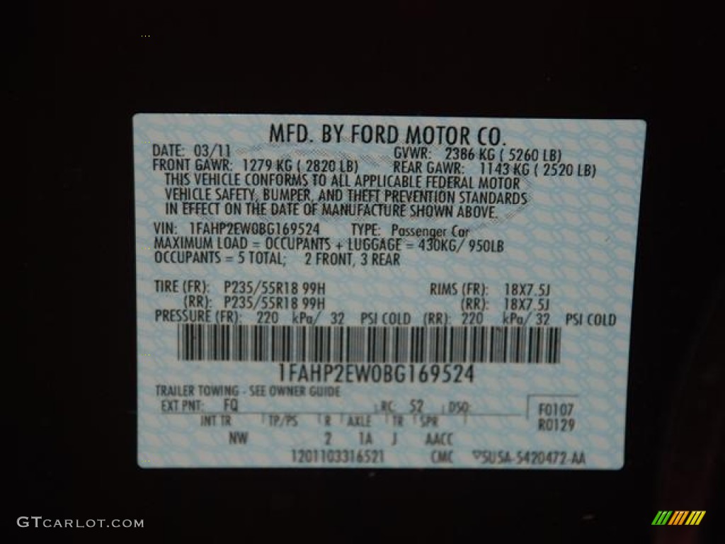 2011 Taurus Color Code FQ for Bordeaux Reserve Red Photo #59012418