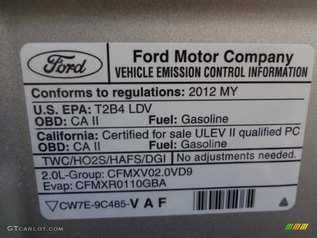 2012 Ford Focus Titanium Sedan Info Tag Photos